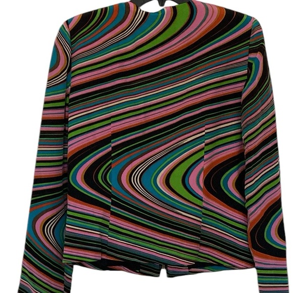 Maggy London 100% Silk Jacket, swirl  pattern, pink/green/black, zip front, 6 - Picture 2 of 6